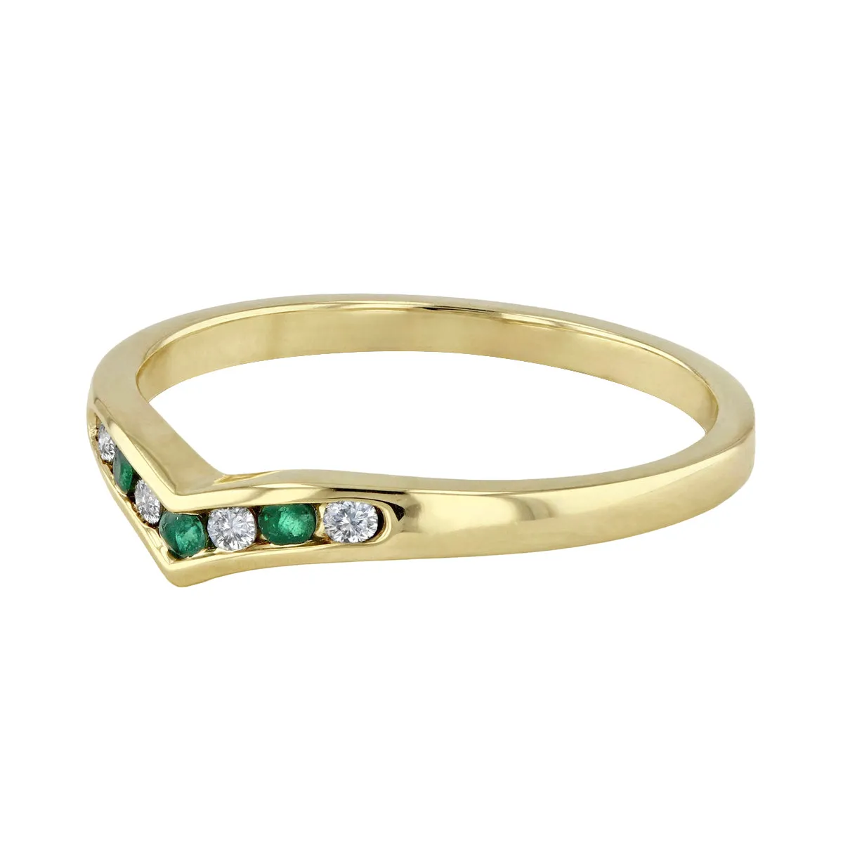 Bijou Collection 0.06ct Emerald and Diamond Wishbone Ring | 9K Yellow Gold