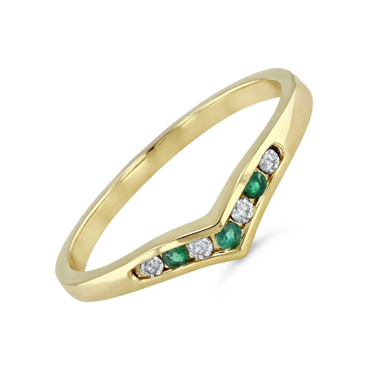 Bijou Collection 0.06ct Emerald and Diamond Wishbone Ring | 9K Yellow Gold