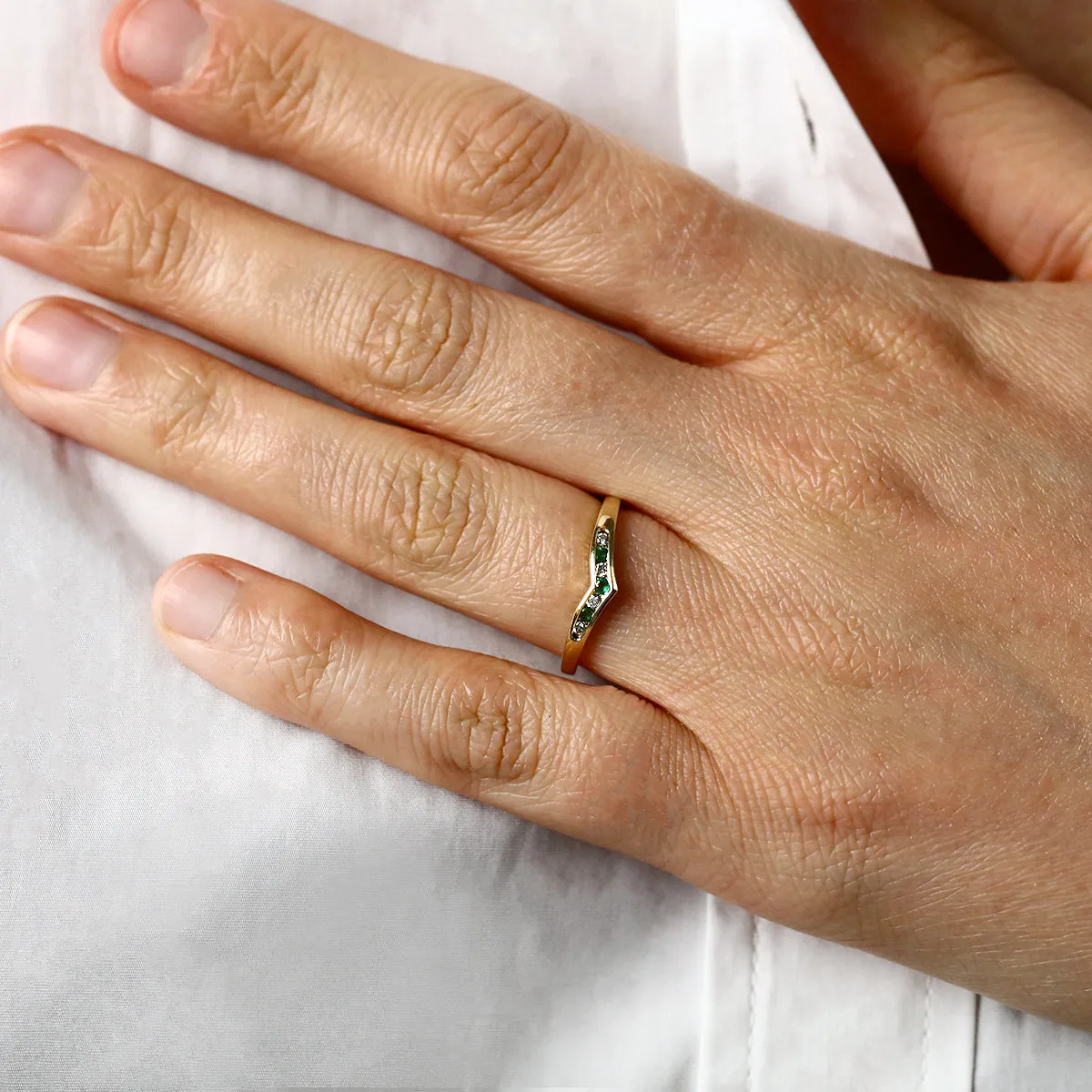 Bijou Collection 0.06ct Emerald and Diamond Wishbone Ring | 9K Yellow Gold