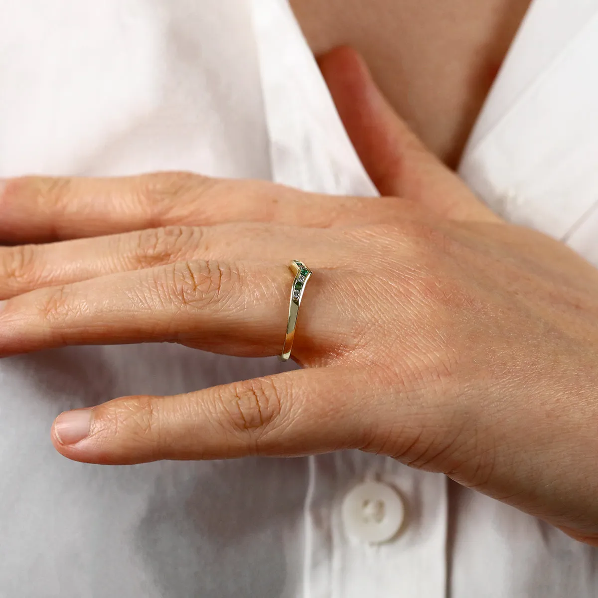 Bijou Collection 0.06ct Emerald and Diamond Wishbone Ring | 9K Yellow Gold