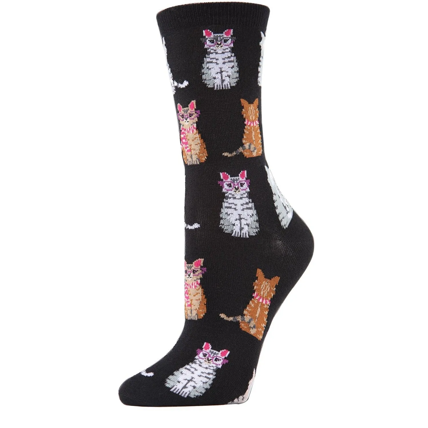 Black Studious Cats Crew Socks