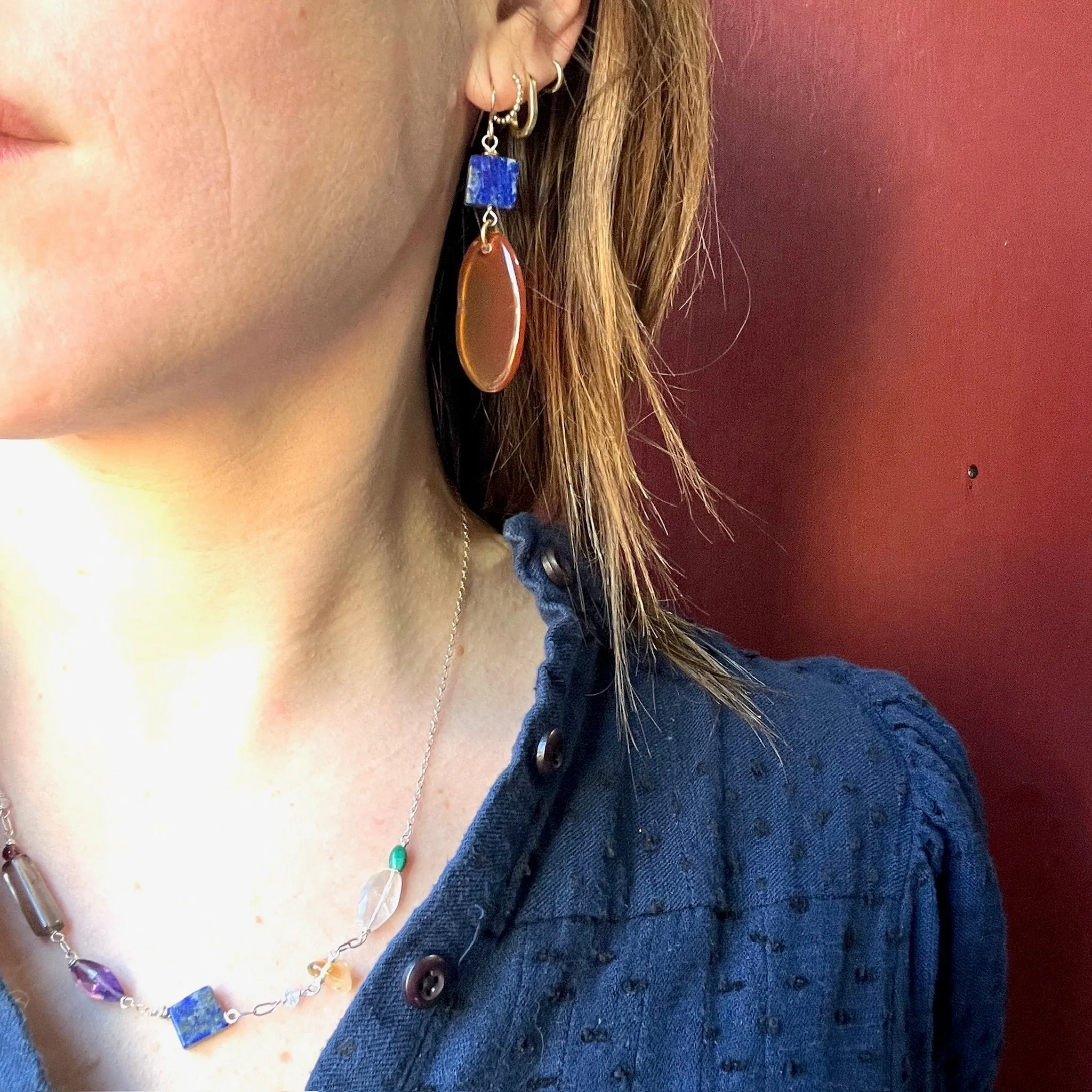 Bold Carnelian & Lapis Statement Earrings by Brin