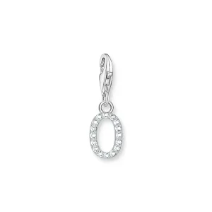 Charm pendant letter O with white stones silver