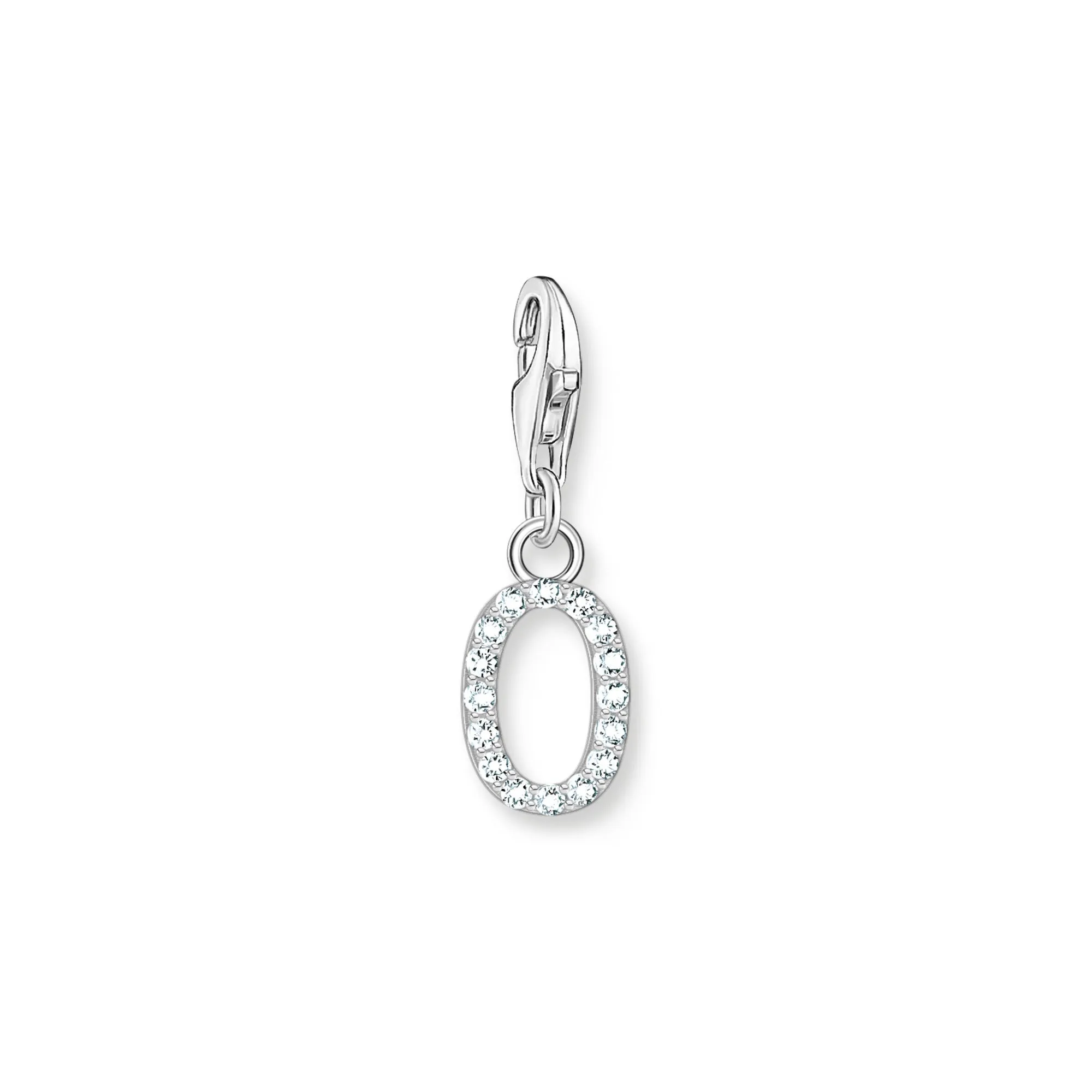 Charm pendant letter O with white stones silver