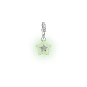 Charm pendant star with white stones and white cold enamel silver