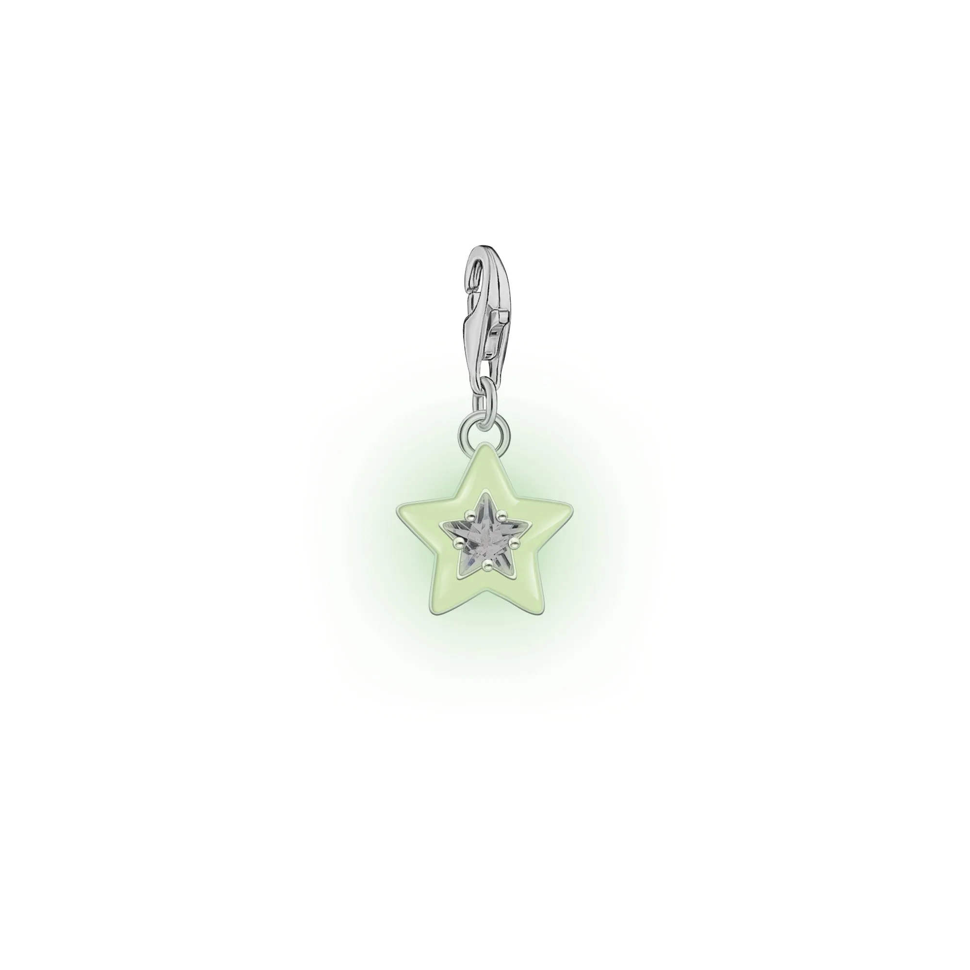 Charm pendant star with white stones and white cold enamel silver