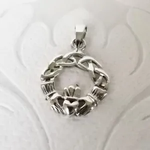 Claddagh Celtic Knot Charm .925 Sterling Silver Pendant
