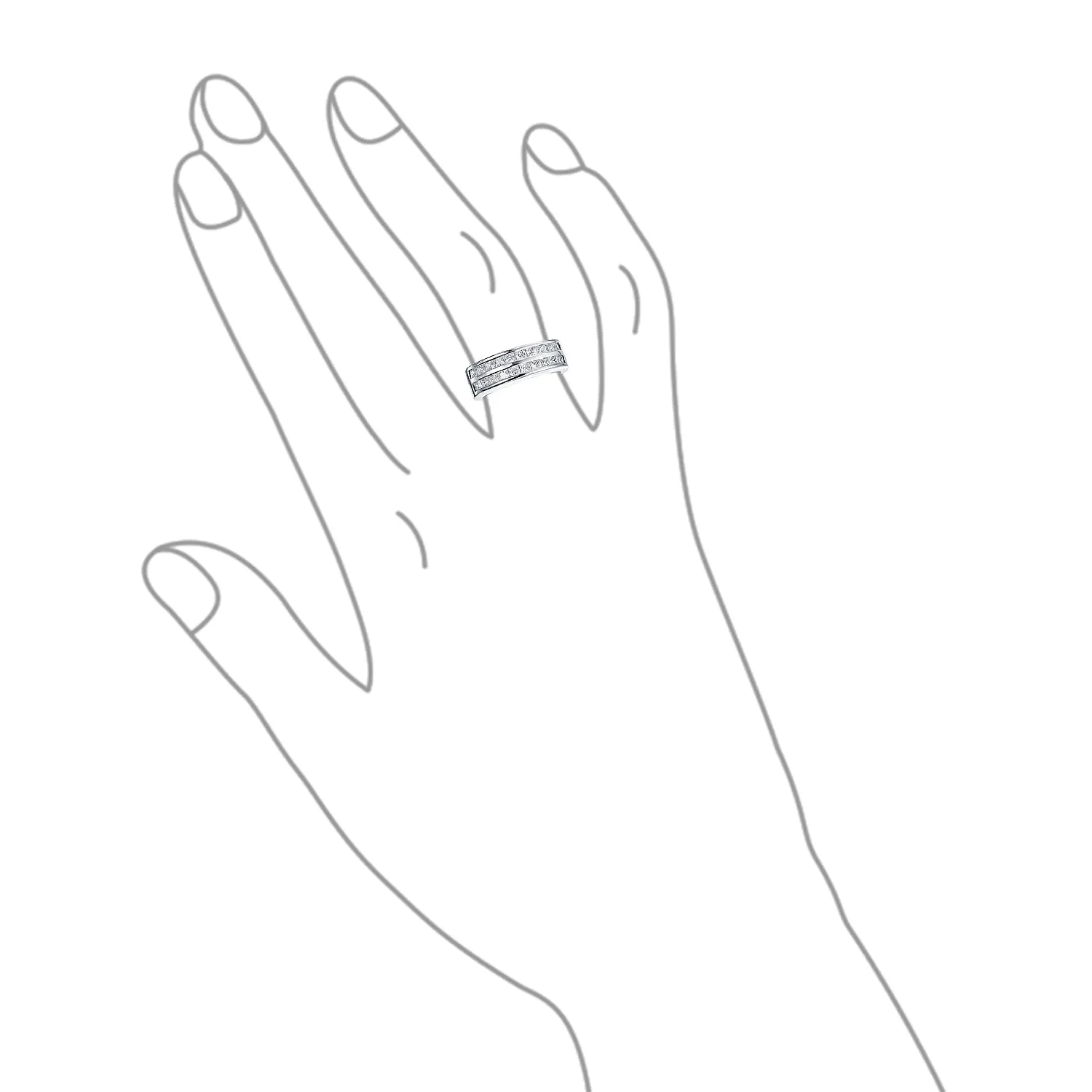Cocktail Statement Ring: Two Row CZ Channel Set Princess Cut Anniversary Band 925 Silver