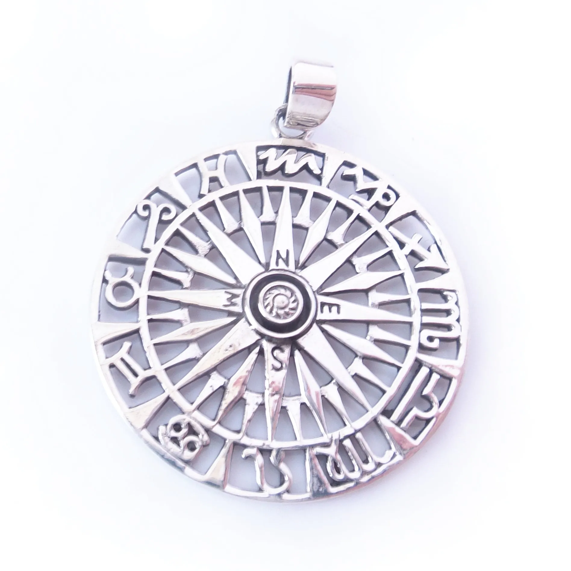 Compass Rose Zodiac Charm .925 Sterling Silver Pendant