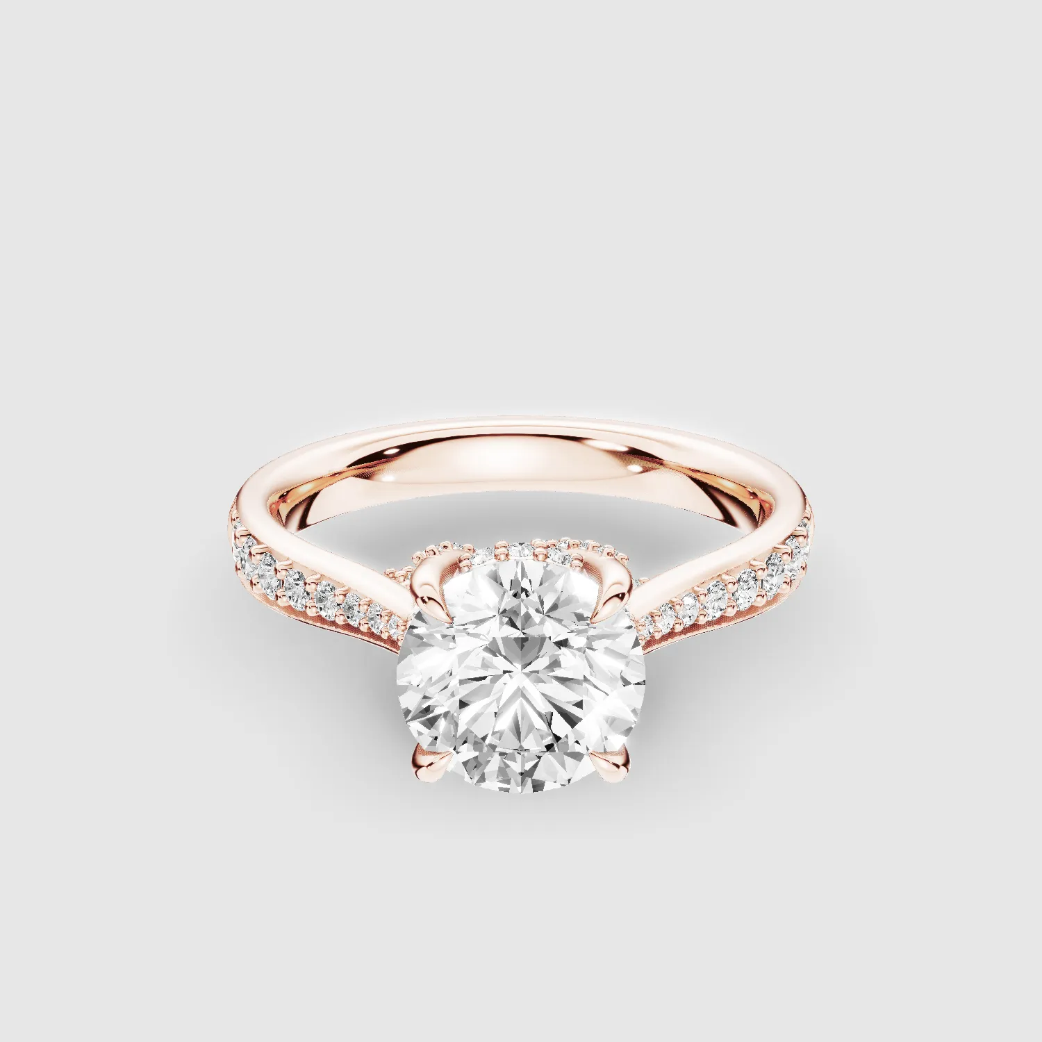 Cross Bridge Hidden Halo Tapering Lab Grown Diamond Solitaire Ring-Round