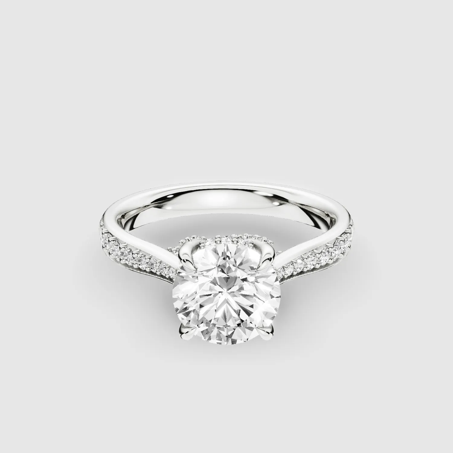 Cross Bridge Hidden Halo Tapering Lab Grown Diamond Solitaire Ring-Round