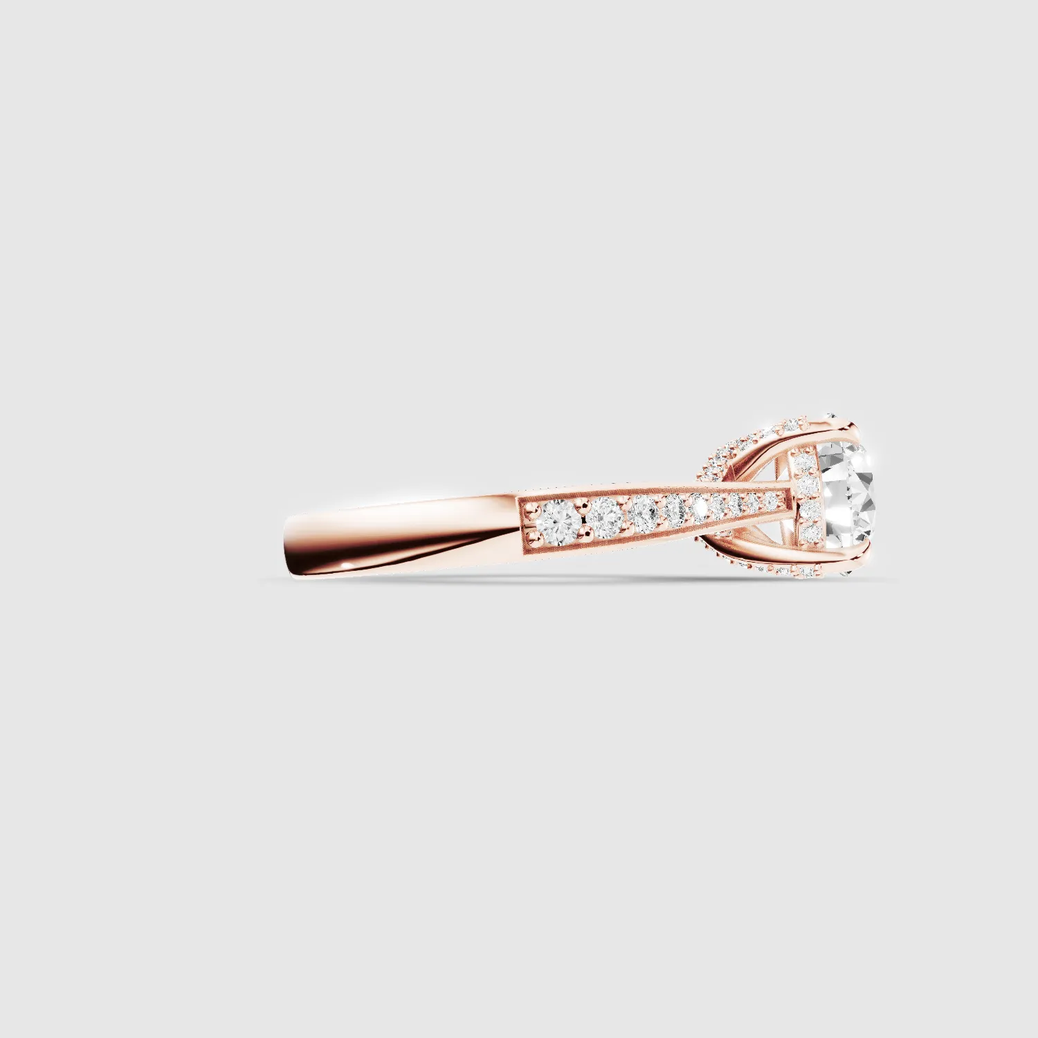 Cross Bridge Hidden Halo Tapering Lab Grown Diamond Solitaire Ring-Round