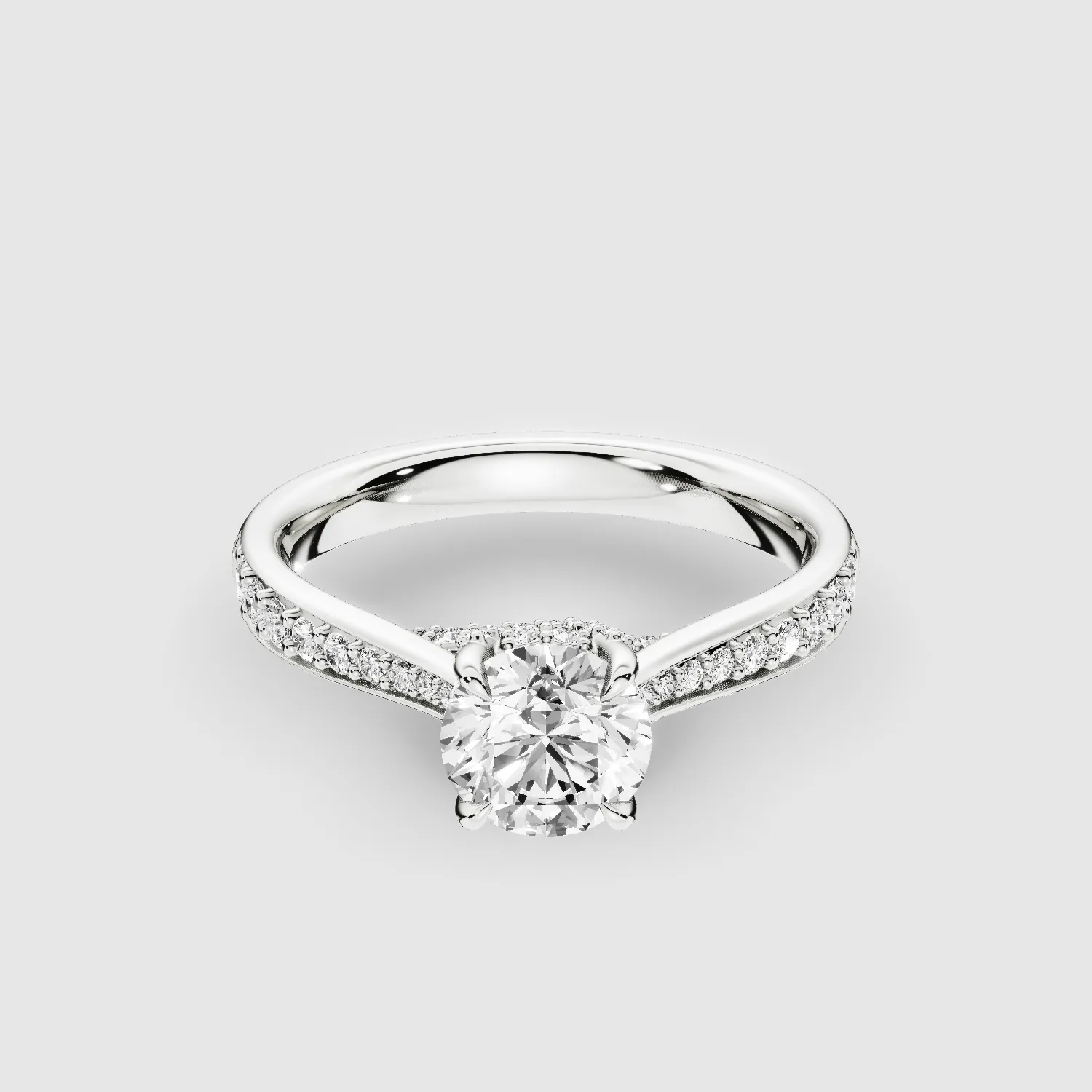 Cross Bridge Hidden Halo Tapering Lab Grown Diamond Solitaire Ring-Round