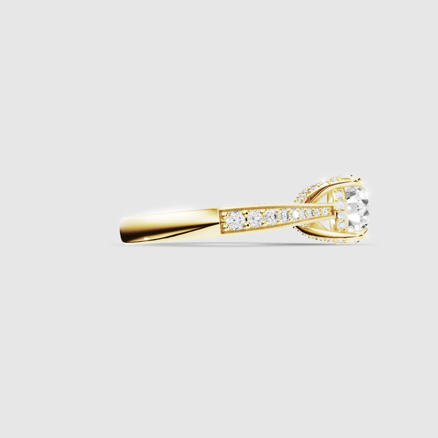 Cross Bridge Hidden Halo Tapering Lab Grown Diamond Solitaire Ring-Round
