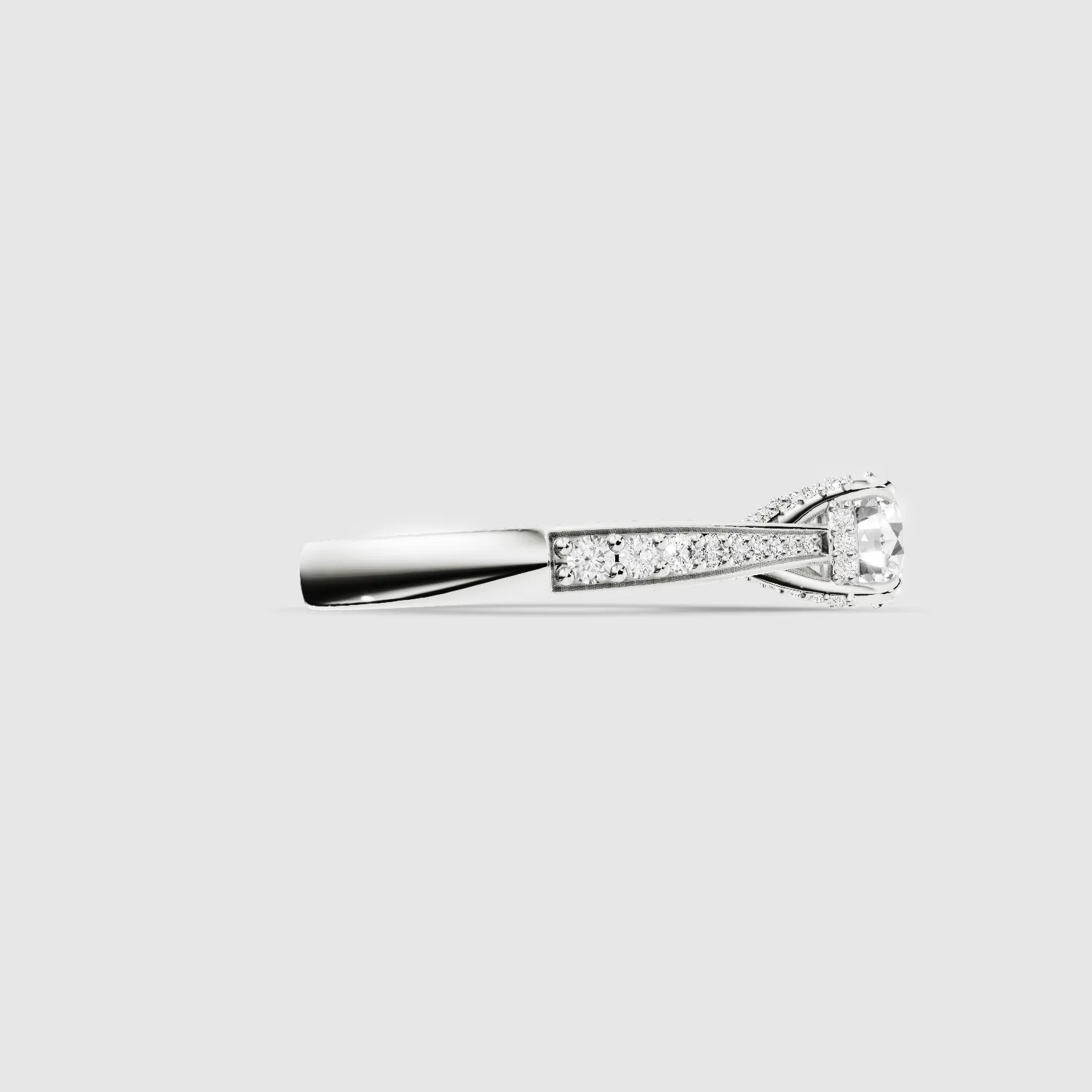 Cross Bridge Hidden Halo Tapering Lab Grown Diamond Solitaire Ring-Round