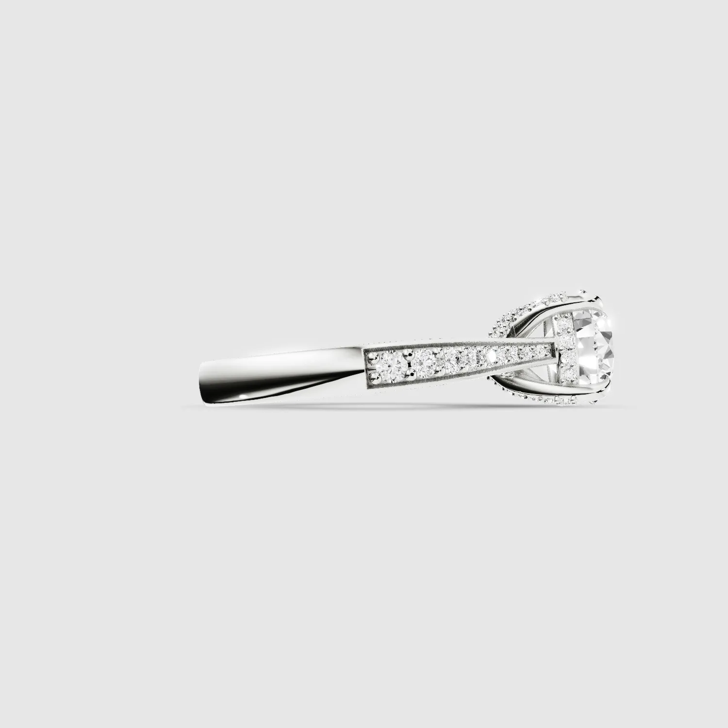 Cross Bridge Hidden Halo Tapering Lab Grown Diamond Solitaire Ring-Round