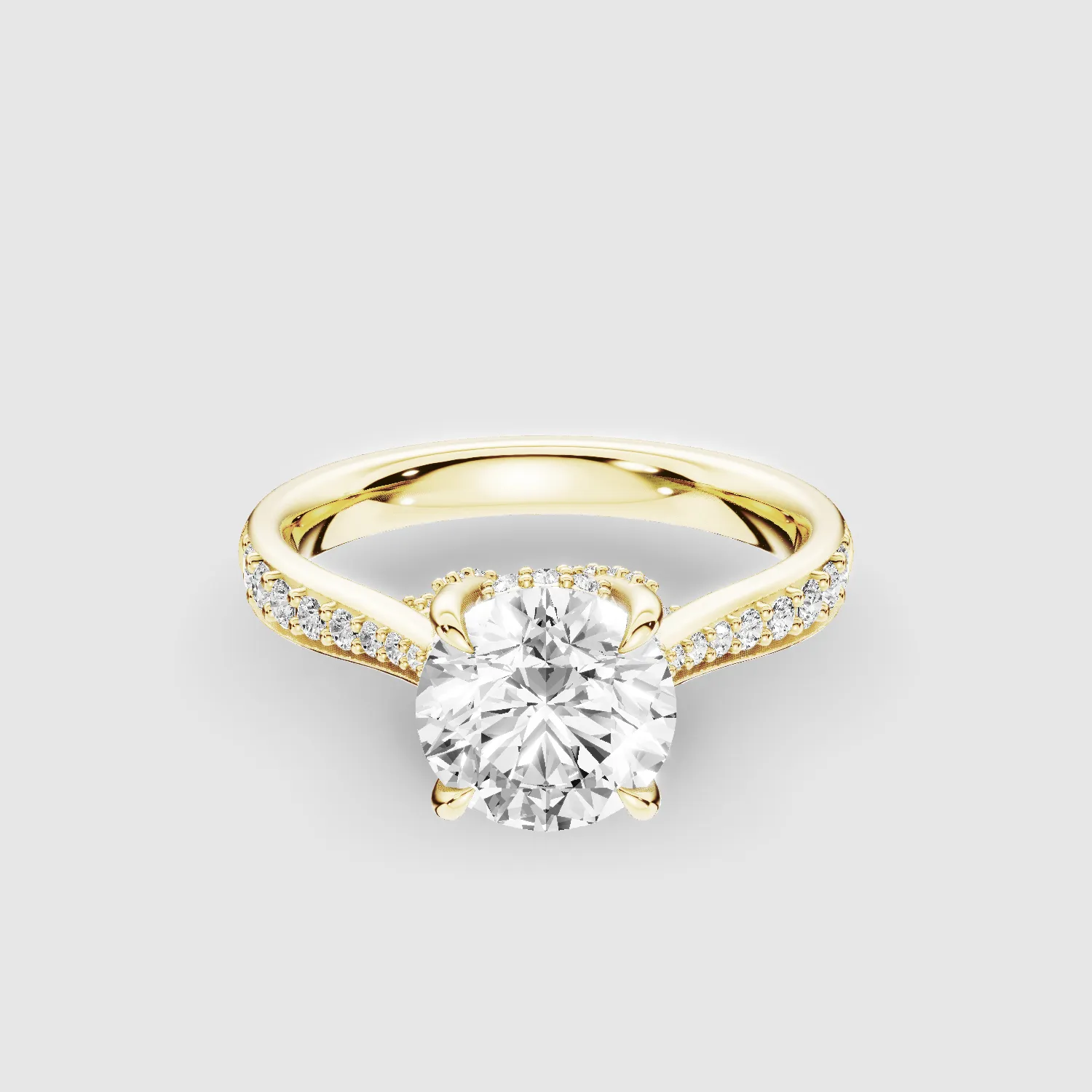 Cross Bridge Hidden Halo Tapering Lab Grown Diamond Solitaire Ring-Round