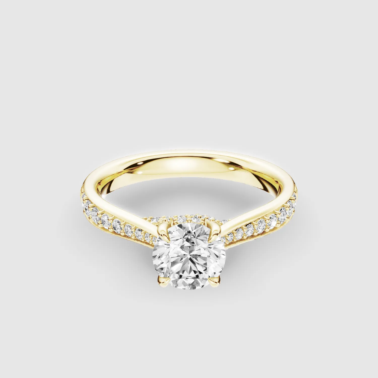 Cross Bridge Hidden Halo Tapering Lab Grown Diamond Solitaire Ring-Round