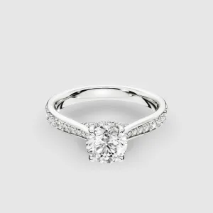 Cross Bridge Hidden Halo Tapering Lab Grown Diamond Solitaire Ring-Round