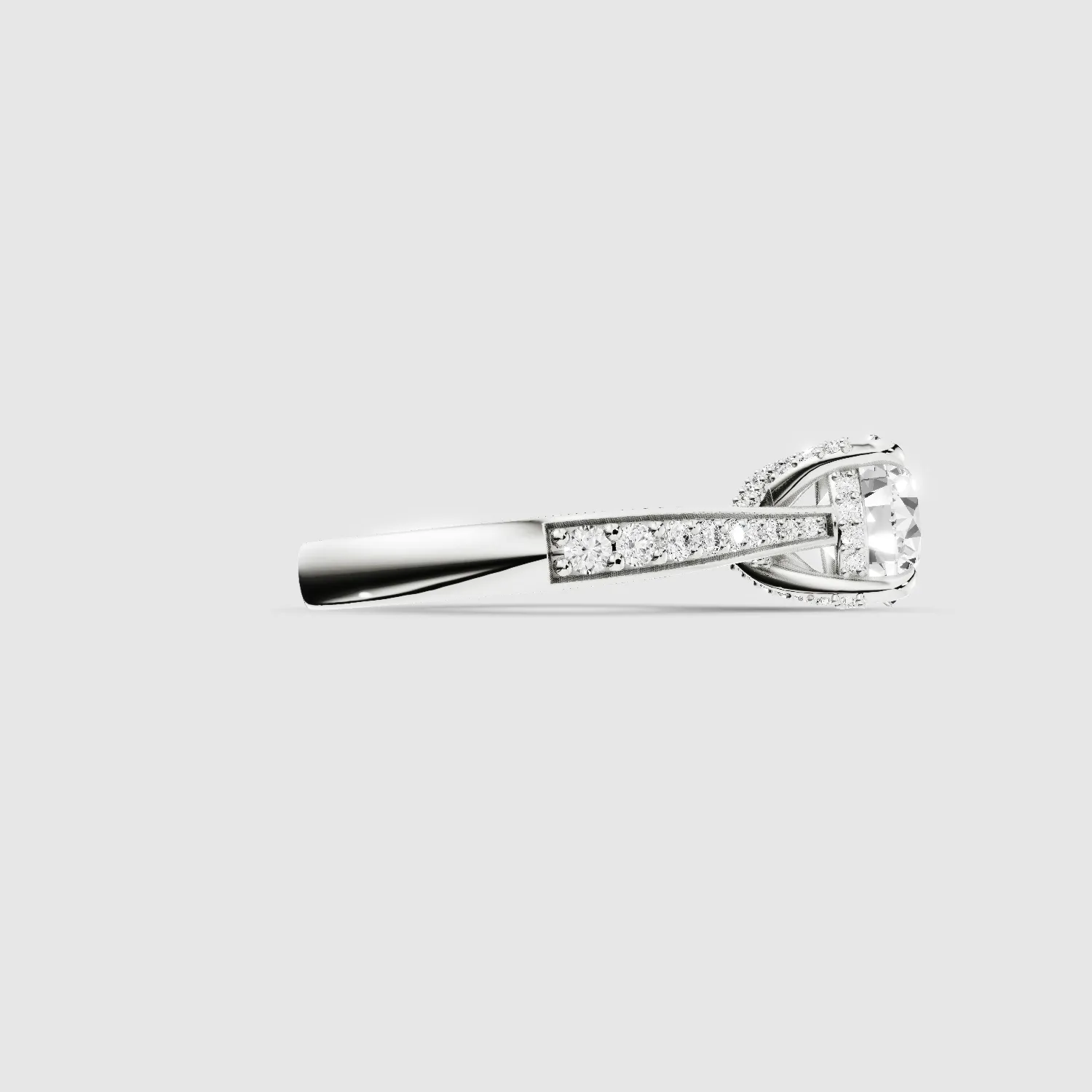 Cross Bridge Hidden Halo Tapering Lab Grown Diamond Solitaire Ring-Round