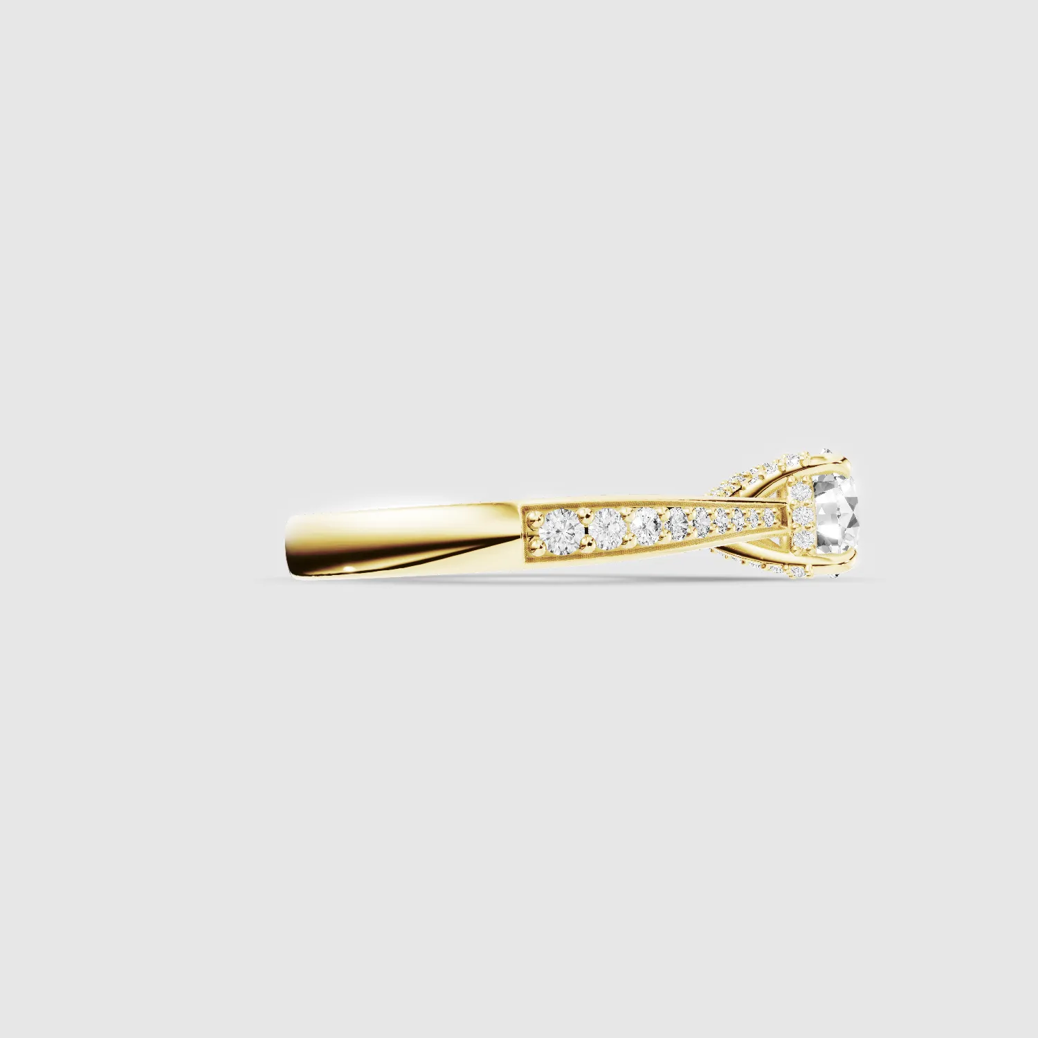 Cross Bridge Hidden Halo Tapering Lab Grown Diamond Solitaire Ring-Round