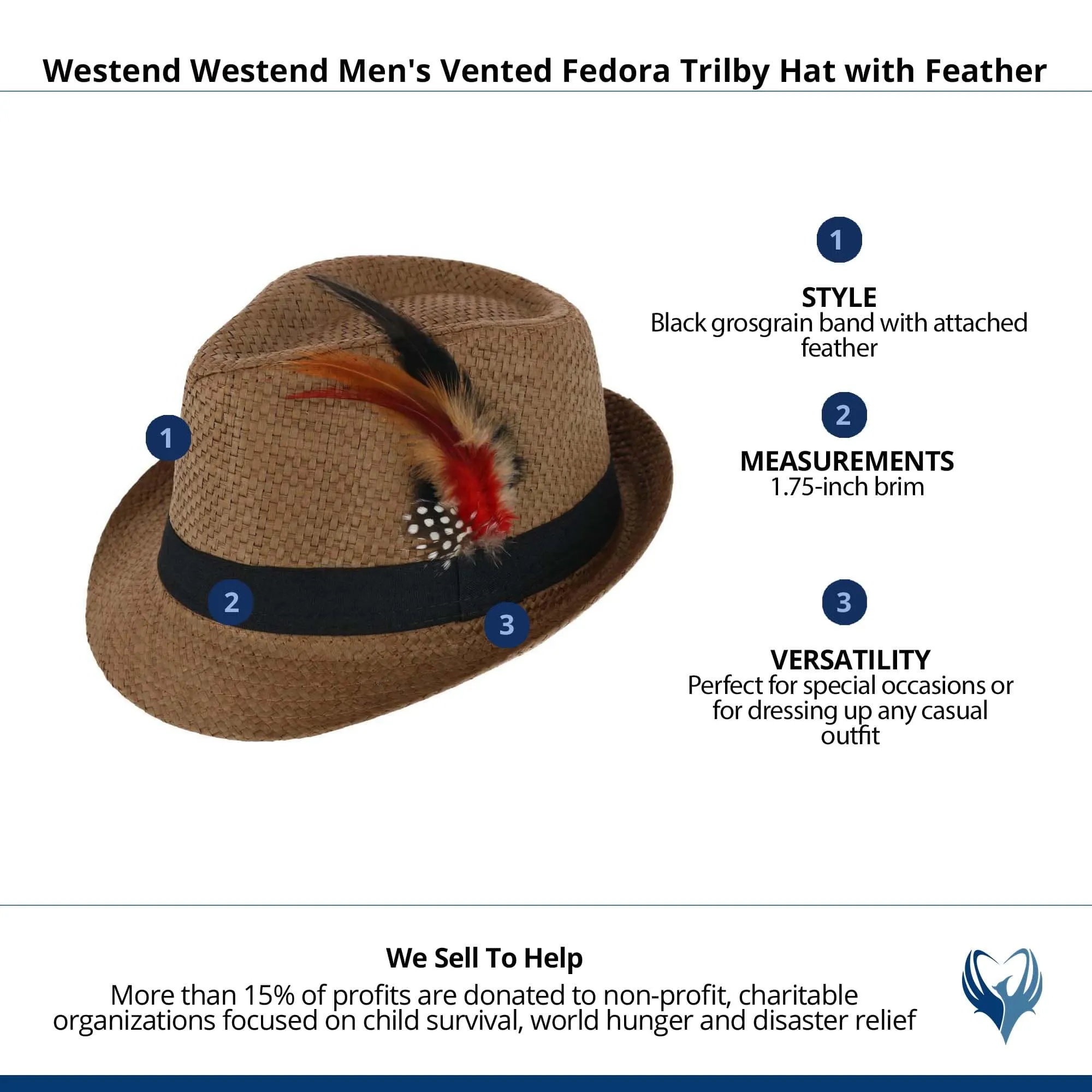 CTM® Westend Men's Vented Fedora Trilby Hat with Feather