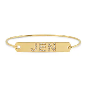 CUSTOM DIAMOND LETTER TAG BRACELET, GOLD