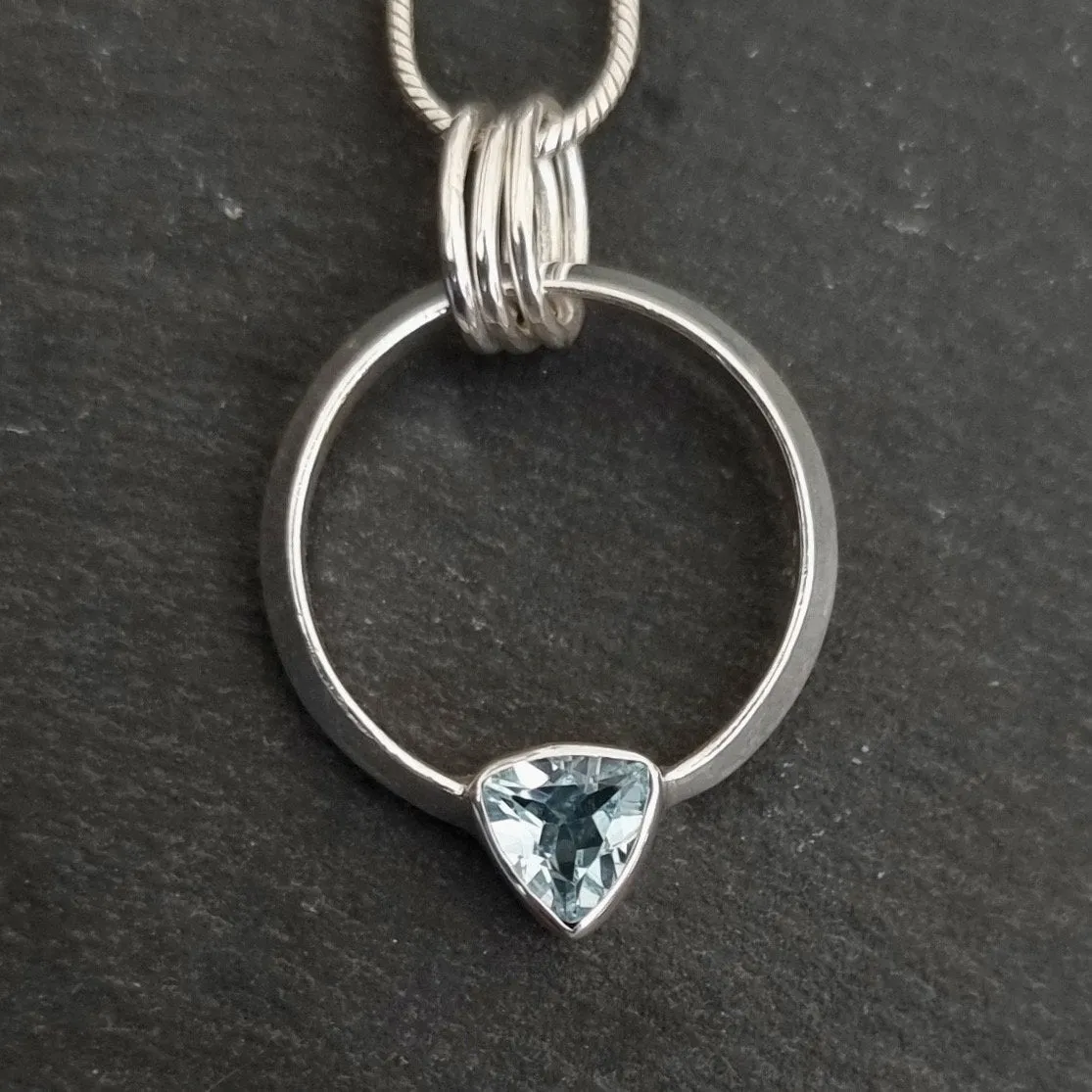 Designer Round Sterling Silver Blue Topaz Pendant, P2BT