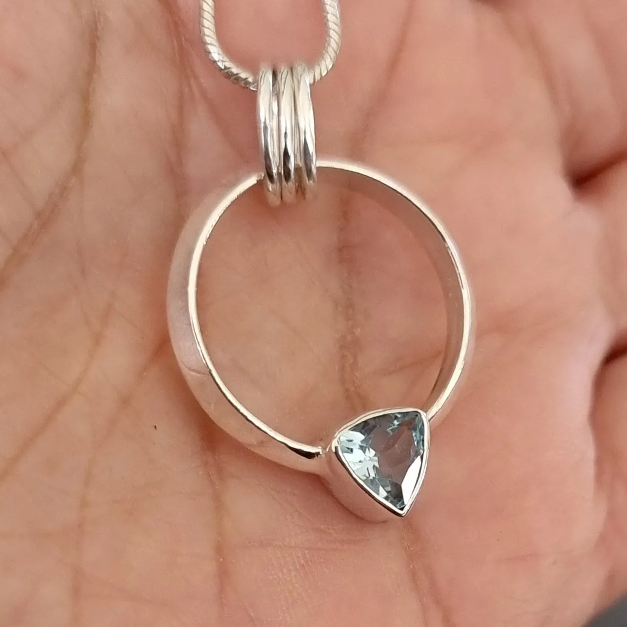 Designer Round Sterling Silver Blue Topaz Pendant, P2BT