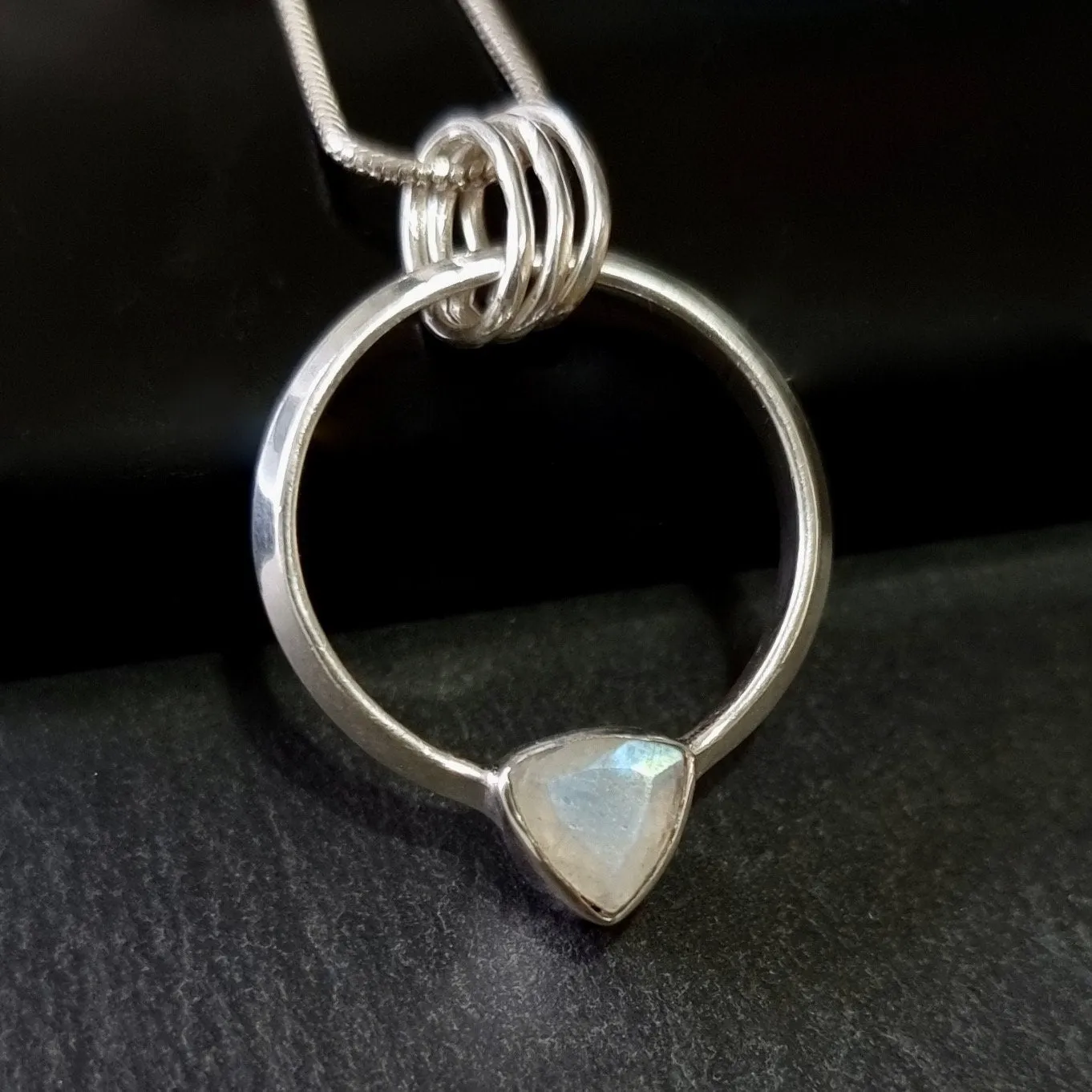 Designer Round Sterling Silver Facetted Moonstone Pendant, P2MF