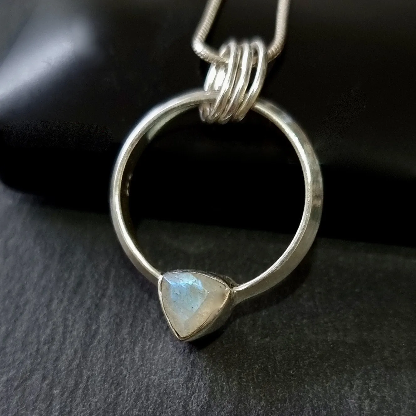 Designer Round Sterling Silver Facetted Moonstone Pendant, P2MF