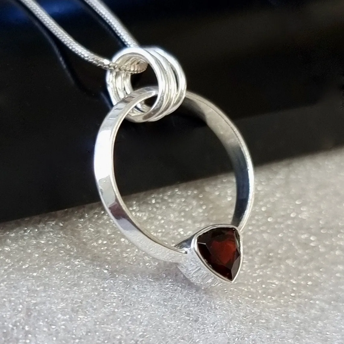 Designer Round Sterling Silver Garnet Pendant, P2G