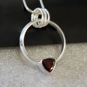 Designer Round Sterling Silver Garnet Pendant, P2G