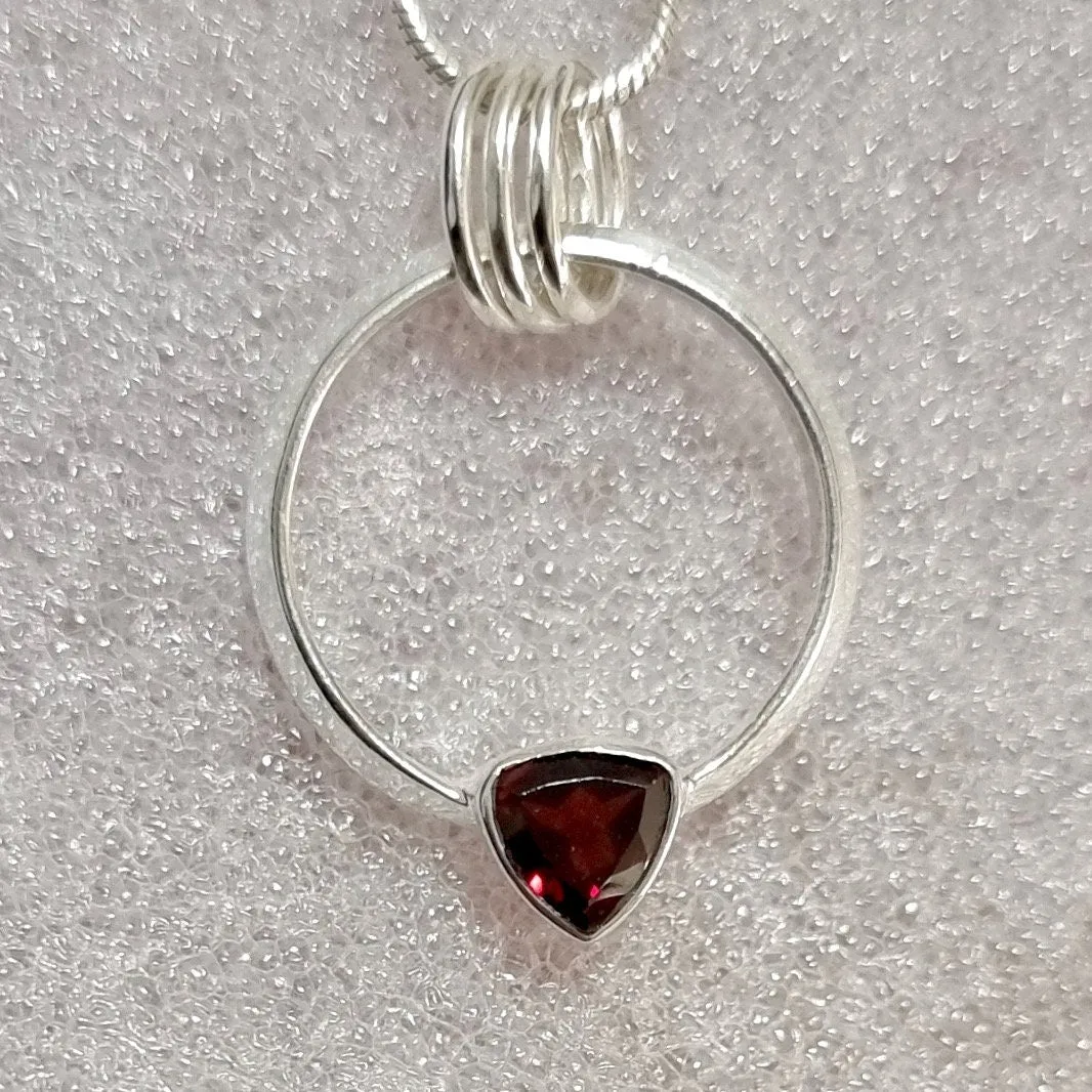 Designer Round Sterling Silver Garnet Pendant, P2G