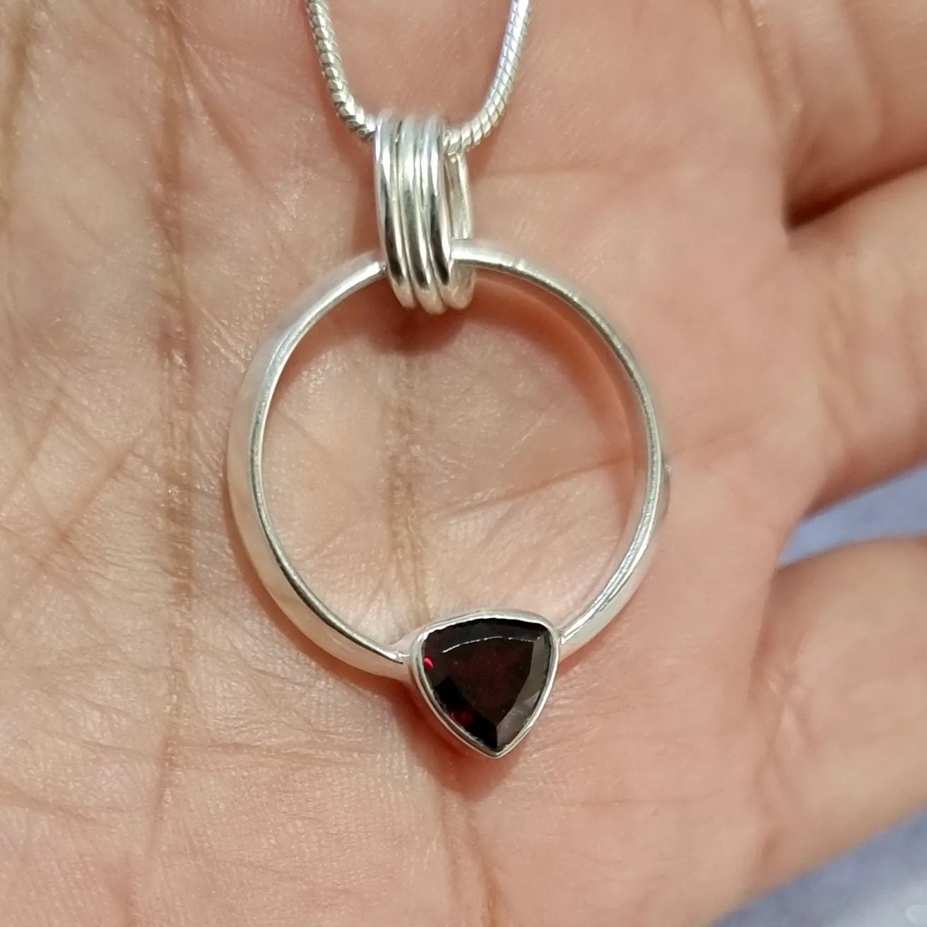 Designer Round Sterling Silver Garnet Pendant, P2G