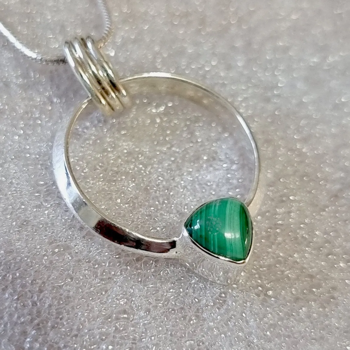 Designer Round Sterling Silver Malachite Pendant, P2MAL