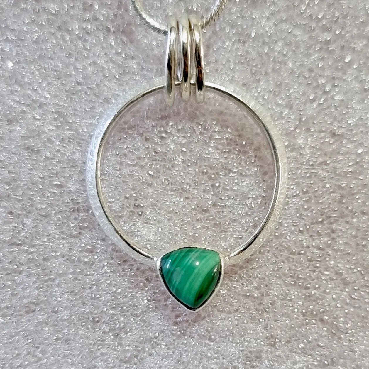 Designer Round Sterling Silver Malachite Pendant, P2MAL