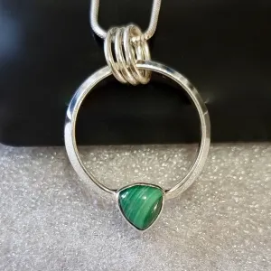 Designer Round Sterling Silver Malachite Pendant, P2MAL