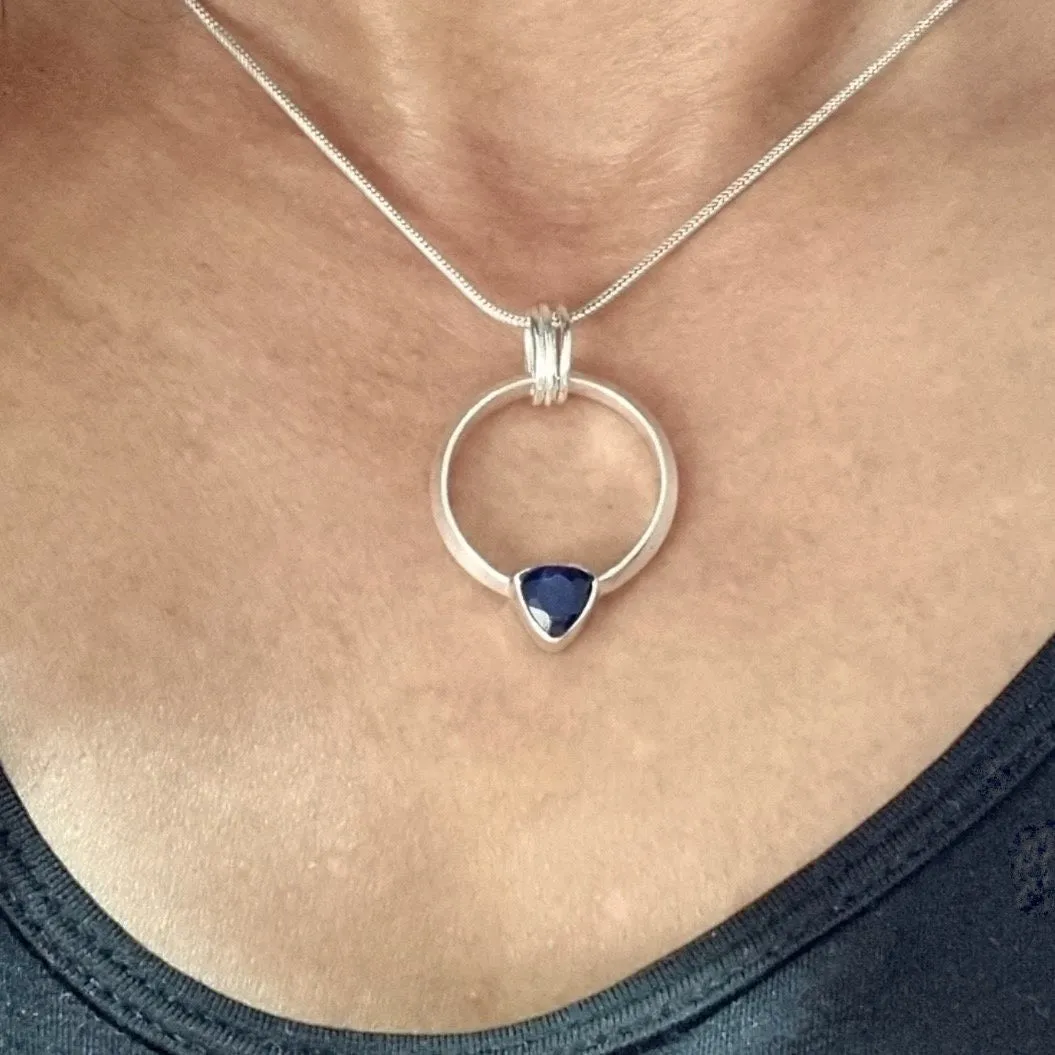 Designer Round Sterling Silver Sapphire Pendant, P2S