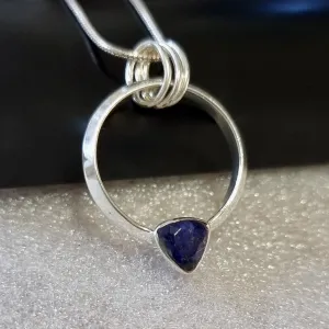 Designer Round Sterling Silver Sapphire Pendant, P2S
