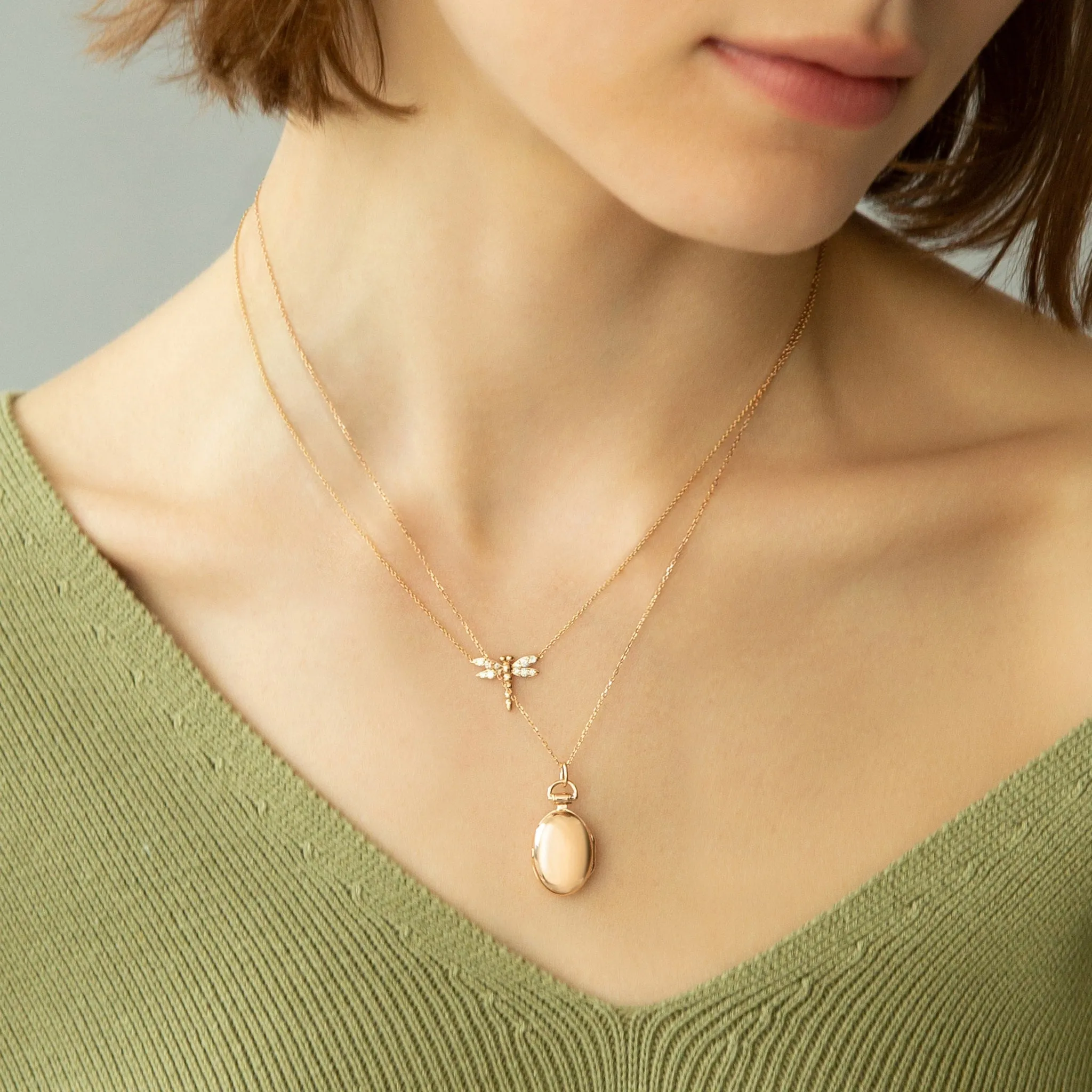 Diamond Critter Dragonfly "Grace" 18K Rose Gold Necklace