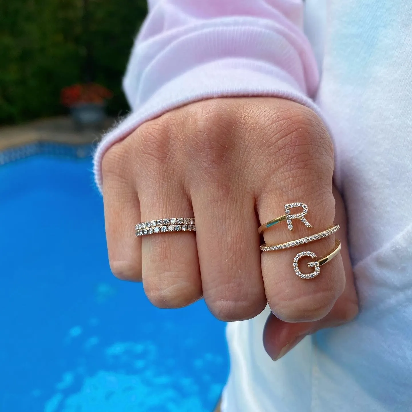 Diamond Double Initial Coil Ring