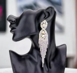 DIVINE - AB silver dangle rhinestone earrings