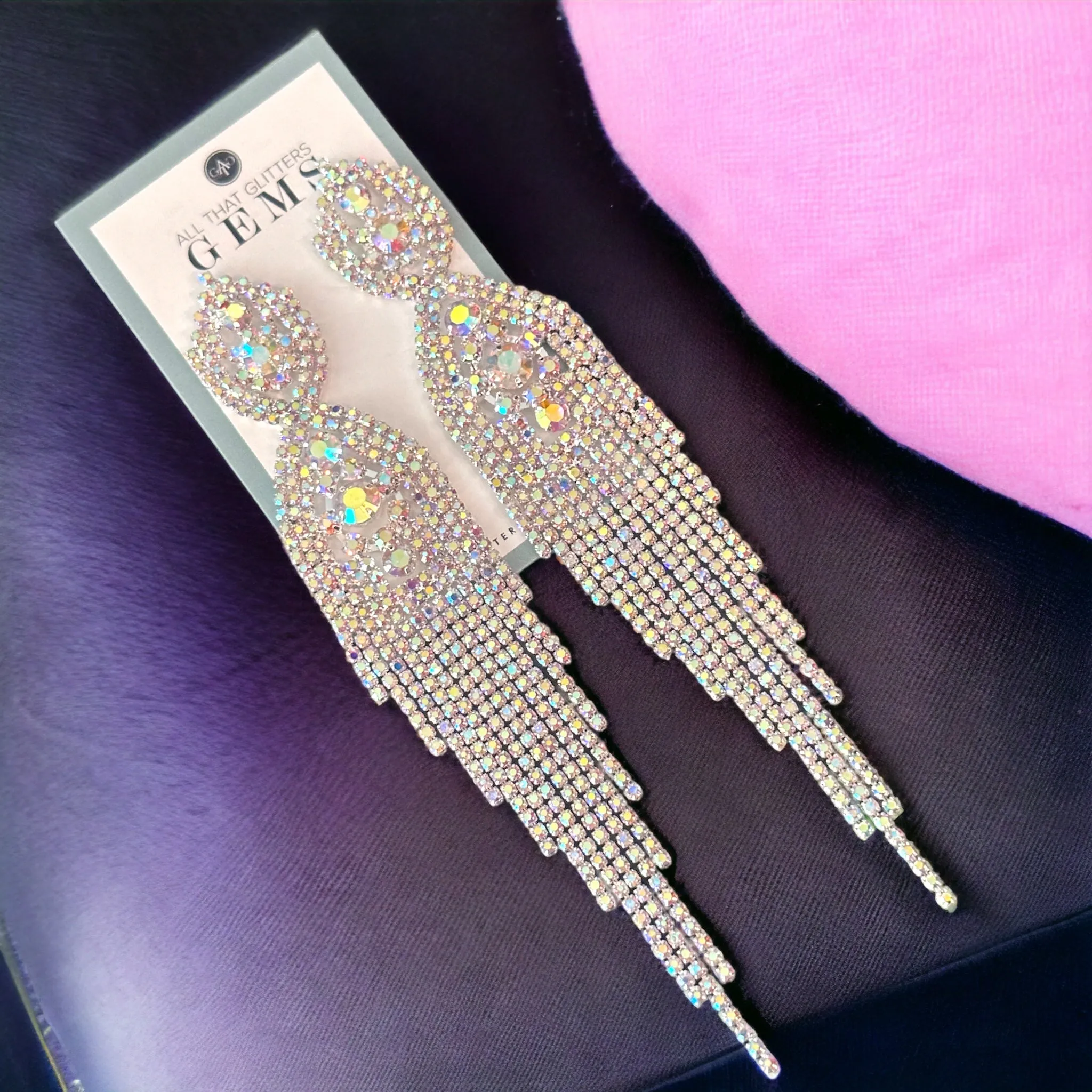 DIVINE - AB silver dangle rhinestone earrings