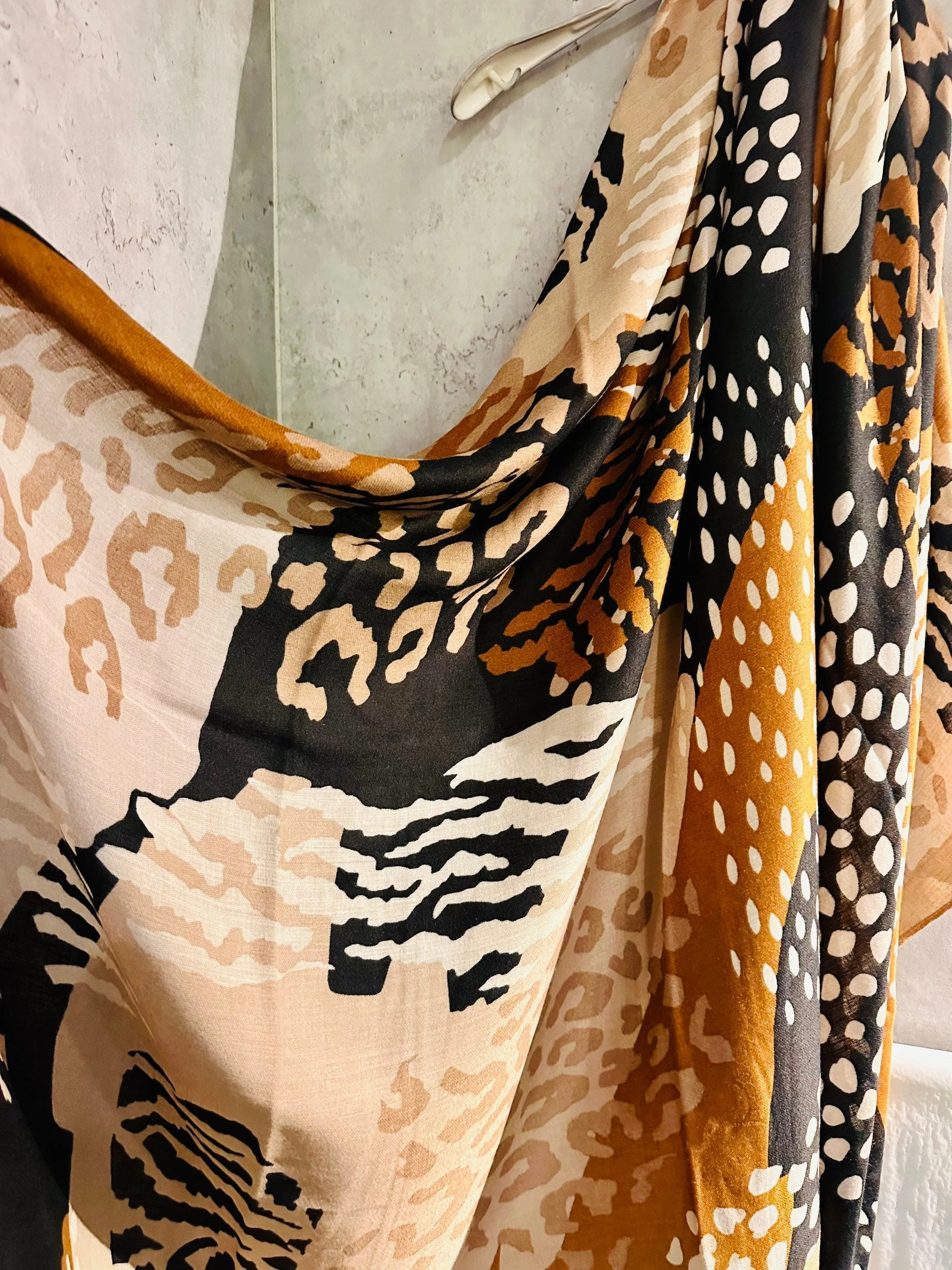 ECO Friendly African Animals Skin Texture Organic Cotton Blend Scarf In Brown,Spring Summer Autumn Scarf