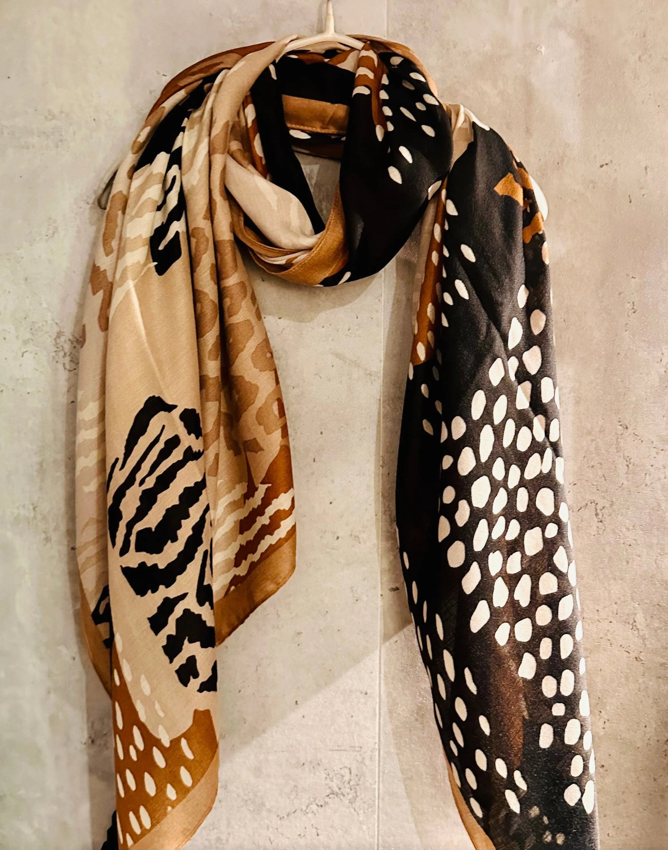 ECO Friendly African Animals Skin Texture Organic Cotton Blend Scarf In Brown,Spring Summer Autumn Scarf