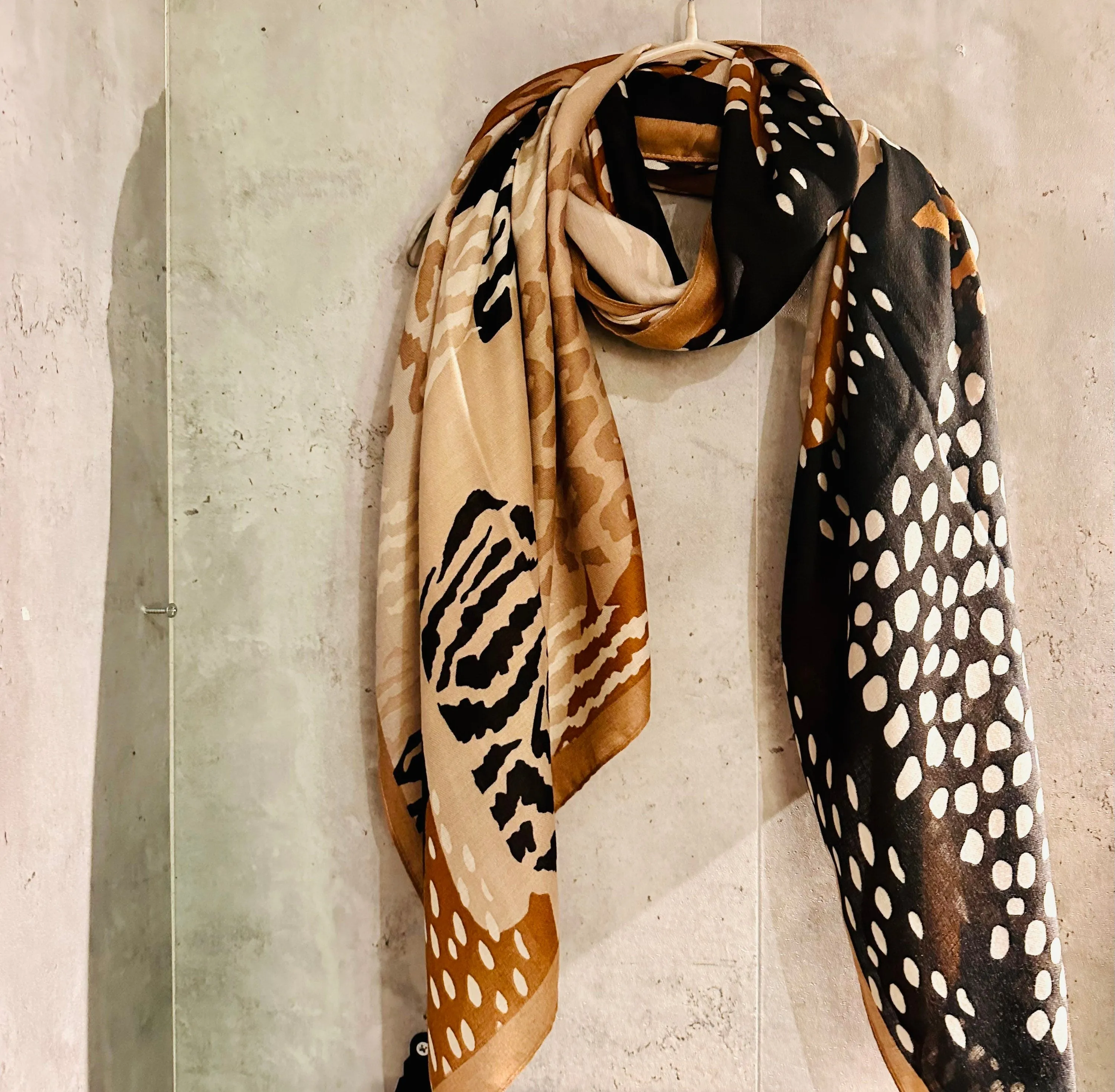 ECO Friendly African Animals Skin Texture Organic Cotton Blend Scarf In Brown,Spring Summer Autumn Scarf