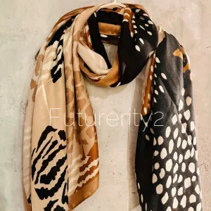 ECO Friendly African Animals Skin Texture Organic Cotton Blend Scarf In Brown,Spring Summer Autumn Scarf