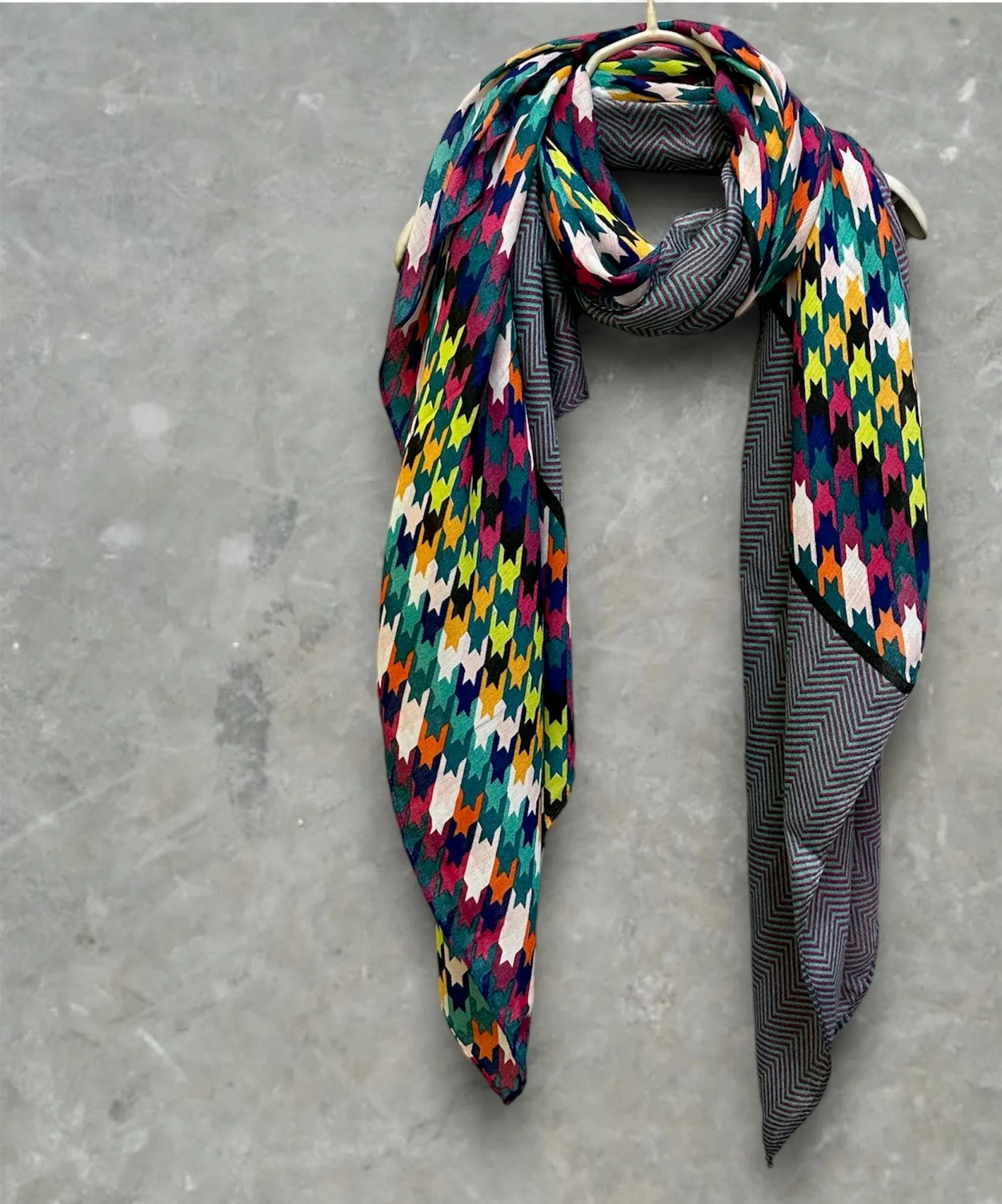Eco Friendly Multicolour Houndstooth Pattern Cotton Blue Scarf/Summer Autumn Scarf/Gifts For Mom/Gift For Her Birthday Christmas/Scarf Women