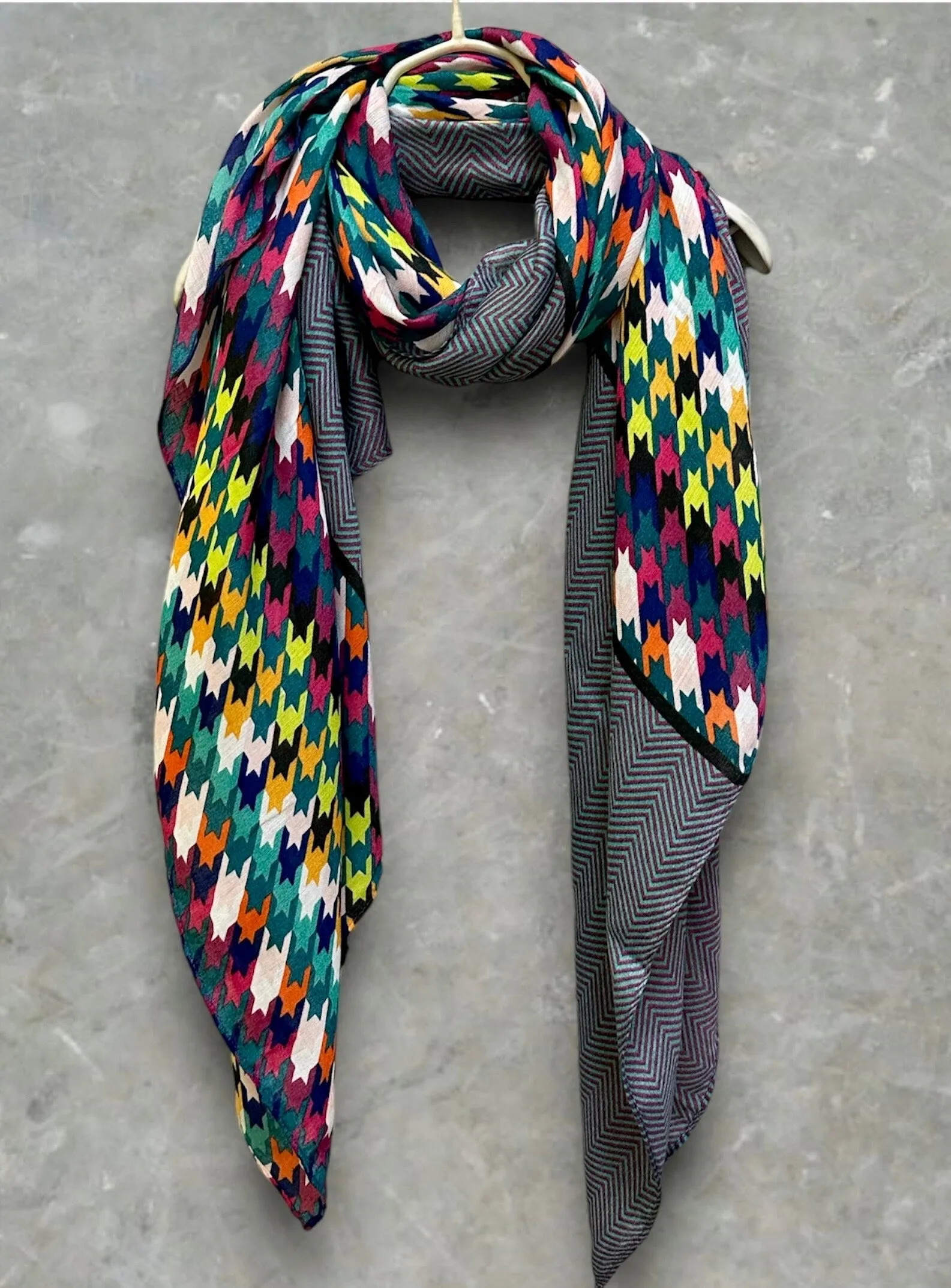 Eco Friendly Multicolour Houndstooth Pattern Cotton Blue Scarf/Summer Autumn Scarf/Gifts For Mom/Gift For Her Birthday Christmas/Scarf Women